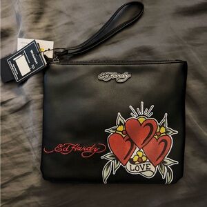 Ed Hardy Black Wristlet with Red Heart Motif